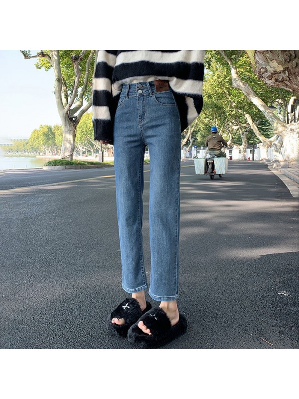 Loose Fitting Straight Denim Jeans, The Popular 2023 Women's New Slim Autumn And Winter High Waisted Black Short Smoke Pipe Pants