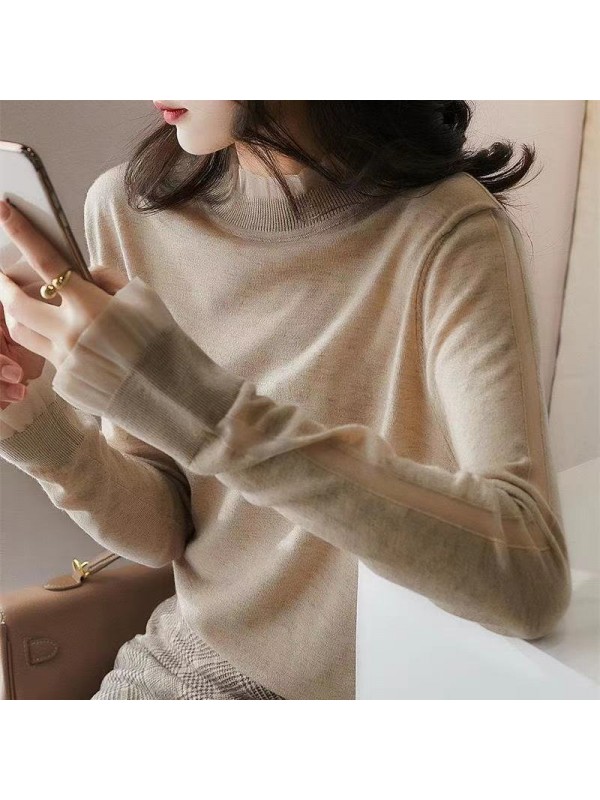 Beautiful And Gentle! Eugenia Auricular Edge 2023 Knitted Shirt For Women Outerwear Autumn Mesh Collar Overlay Bottom Top