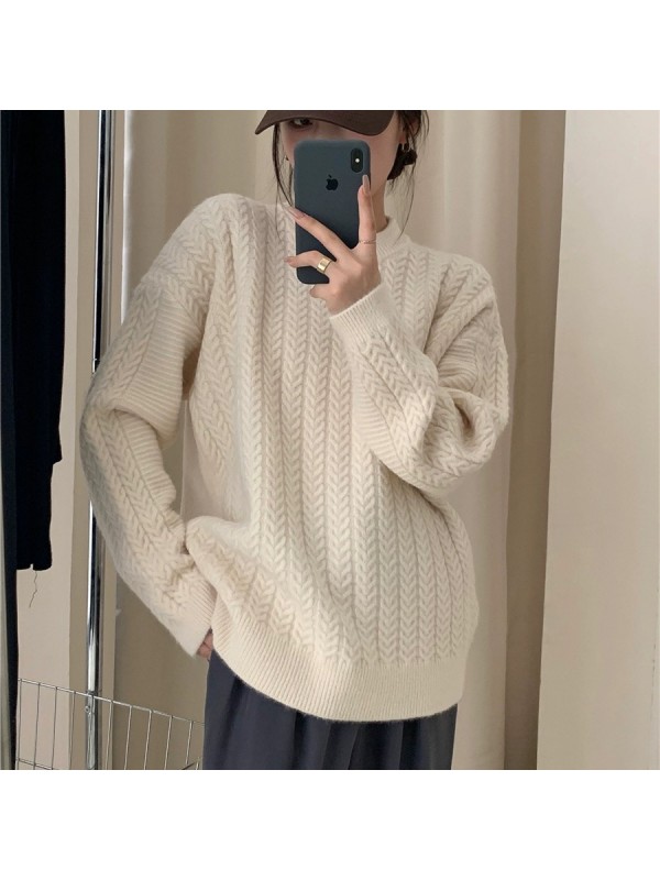 Japanese Retro Fried Dough Twists Pullover Sweater Women's Autumn And Winter New Lazy Wind Loose Soft Waxy Round Neck Sweater Top Thick