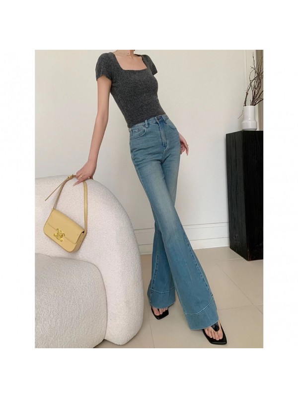 Vintage Washed Old High Waist Jeans Women's Autumn New Slim Fit Flare Horseshoe Pants