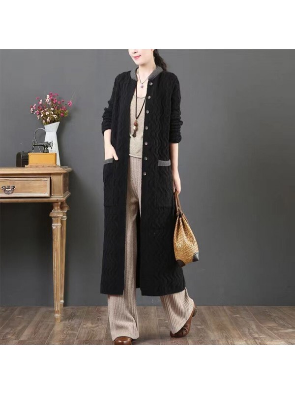 2023 Autumn/Winter New Wave Pattern Knitted Cardigan National Style Retro Long Style Lazy Long Style Coat Coat Women's Wear