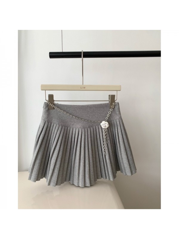 Real Time Academy Style New Style Temperament Milk White Woolen Pleated Half Skirt Versatile High Waist Slim A-Line Short Skirt