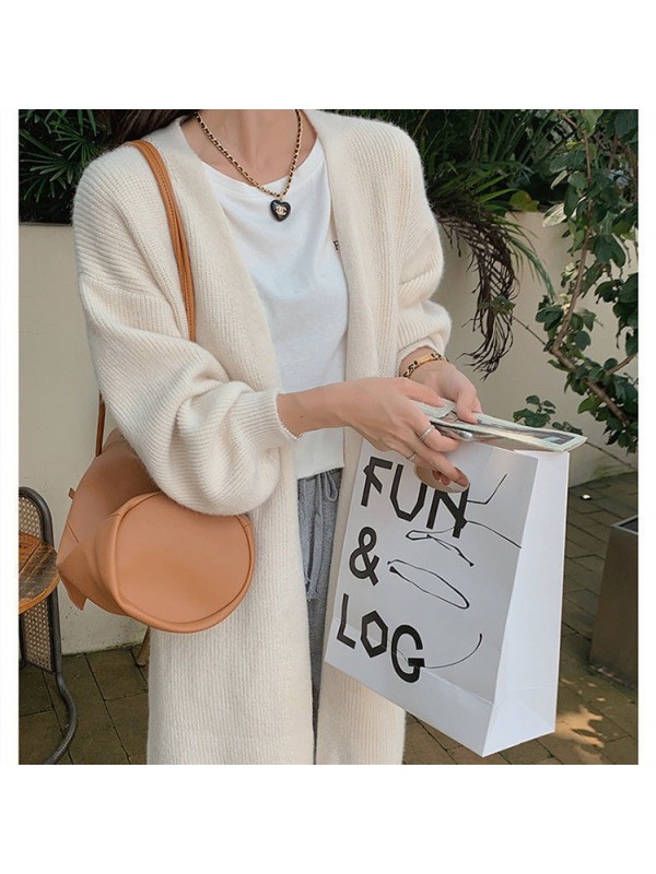 Lazy Style Mid Length Sweater Coat Women's Cardigan Autumn 2023 New Korean Loose Solid Color Versatile Knit