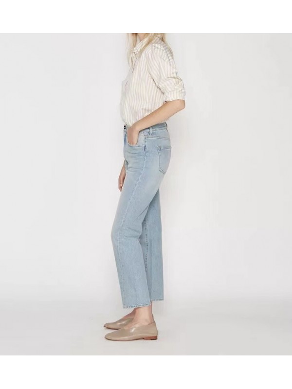 Nordic Toteme Original Commuting Simple Versatile Slim Mid High Waist Twist Stitched Jeans For Women