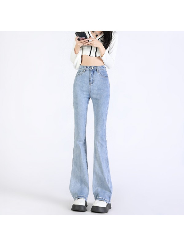 Black Plush High Waisted Elastic Micro Flared Jeans For Women In Autumn And Winter 2023, New Slim Fitting And Slim Flared Long Pants