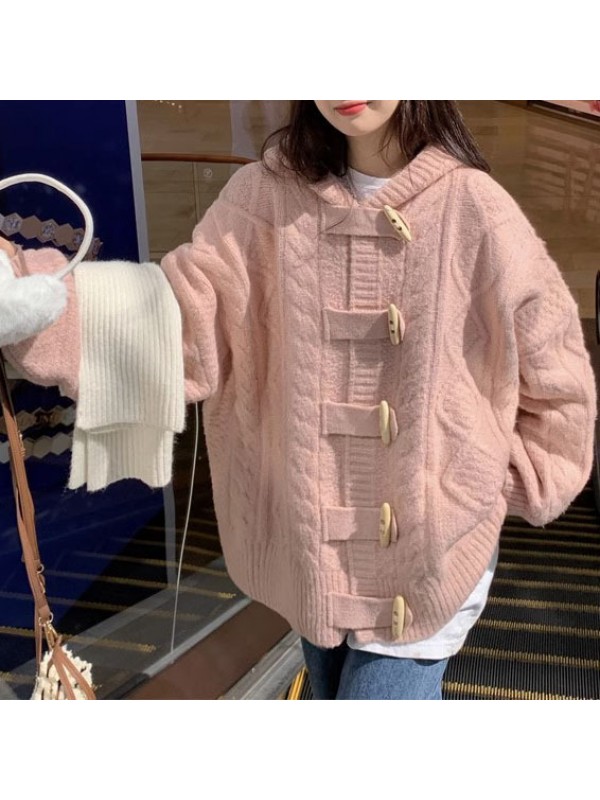 Autumn And Winter New Lazy Style Hooded Sweater Cardigan Women's Soft Glutinous Soft Sweet Lovely Lazy Loose Knitted Coat