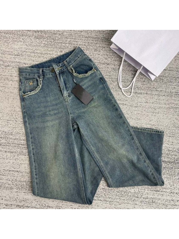 Popular Small Fragrant Style Retro Fur Pocket Jeans For Women's 2023 New Small Tall Waist Slim