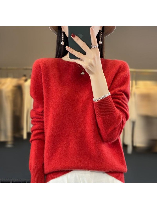 2023 First Line Ready-To-Wear Autumn And Winter Woolen Sweater Women's Loose Round Neck Versatile Knit Sweater With Bottom Cashmere New Live Broadcast