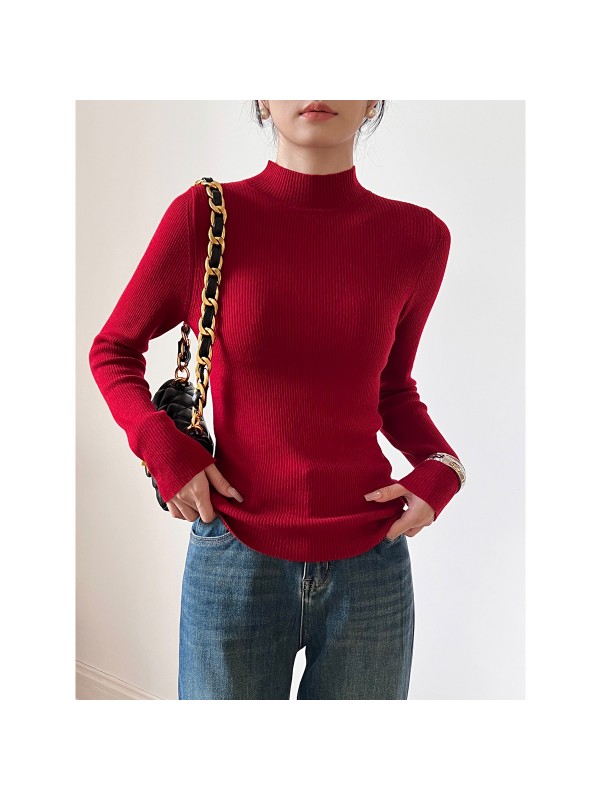 (Soft Glutinous Warm Base Shirt) 16 Needle 60 Thread Count Wool Blended Yarn High Elastic Autumn And Winter Versatile BI Spare Knit Shirt