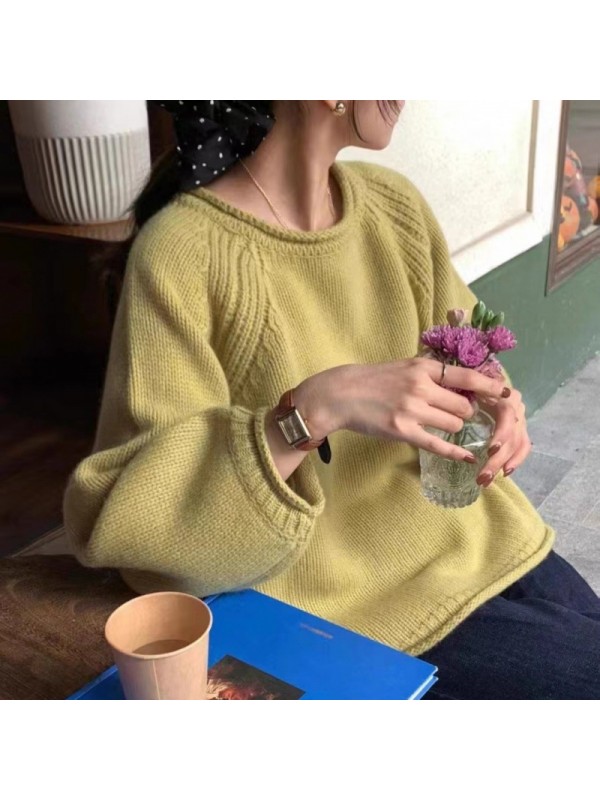 French Fashionable Yellow Knitted Sweater Pullover 2023 New Women's Early Spring Thick Stick Needle Loose Lazy Top