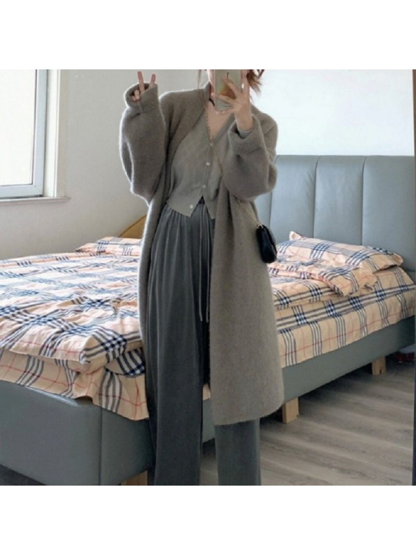 Grey Long Sweater Jacket For Women In Autumn And Winter, Loose And Lazy Style, High-End Design Sense, Niche Knit Cardigan In Autumn And Winter