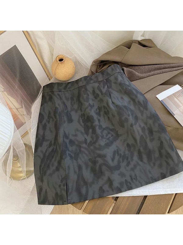 High End Anti Slip Matte Frosted Leather Short Skirt For Women In Autumn And Winter 2023, New High Waisted A-Line Leather Skirt With Leopard Print Skirt