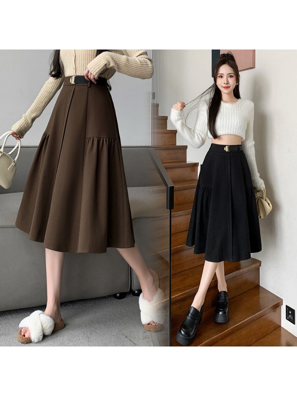 2023 Autumn/Winter New Woolen Halfskirt Mid Length High Waist Fabric A-Line Mid Length Umbrella Skirt For Women