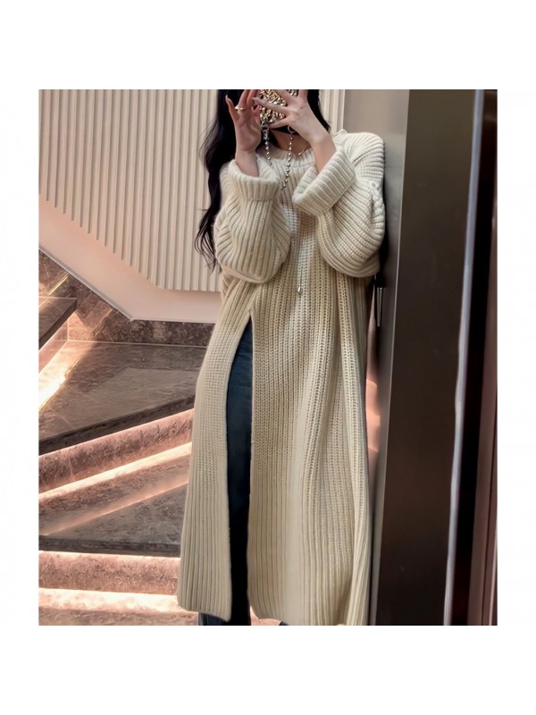 Korean Version Lazy Style Loose Knit Dress For Women In Autumn And Winter, New Side Slit Design, Medium Length Pullover Sweater