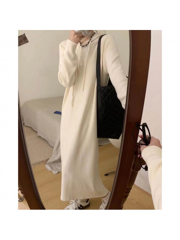2023 Autumn/Winter New Hooded Knitted Dress For Women's Fashion, Leisure, Lazy, Loose Fitting Long Underlay Woolen Dress
