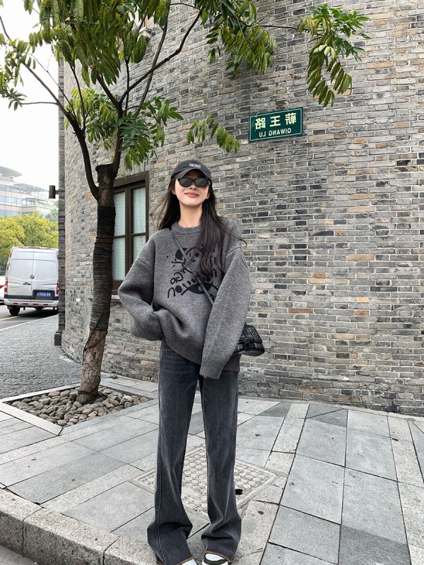 Xiaojun Jun, Britney Spears, Smoky Grey Slim Ragged Jeans, New High Waist, Versatile, Slim And Tall Pants For Women In Spring And Autumn