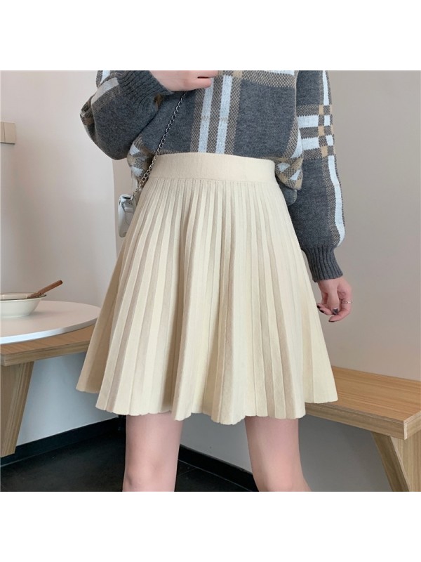 Knitted Half Skirt Women's 2023 New Small Tall Waist Slim Short Knitted Solid Color Pleated Skirt A-Line Skirt
