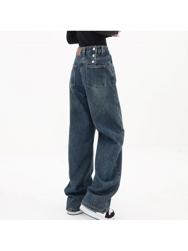 KEO TTUDIO2023 New Vintage Blue High Waist Women's Loose Relaxed Pants And Jeans