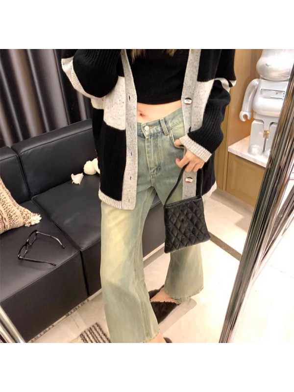 Majira Tuned Old Micro Raglan Pants For Women's 2023 Autumn New Design Feeling Slim Cropped Jeans