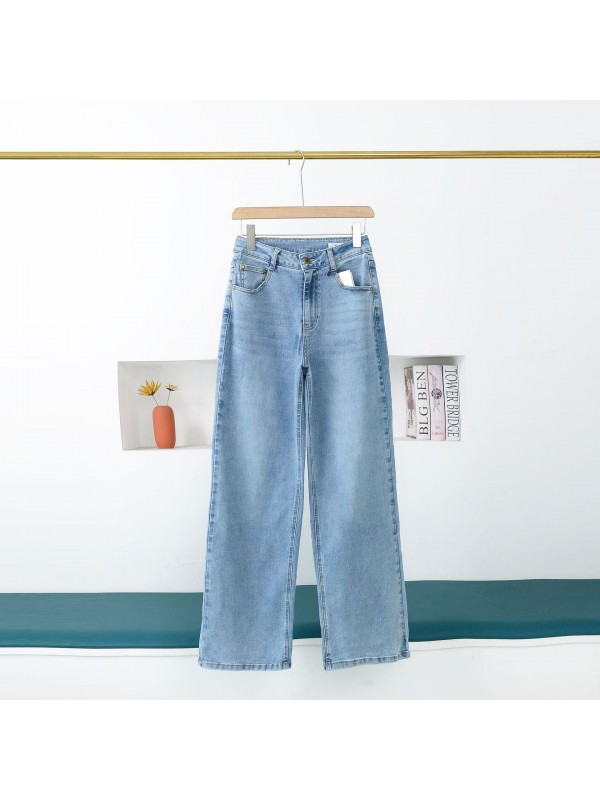ED Wash Blue Wide Leg Jeans Women's 2023 Vintage Fashion High Grade Floor Dragging Pants