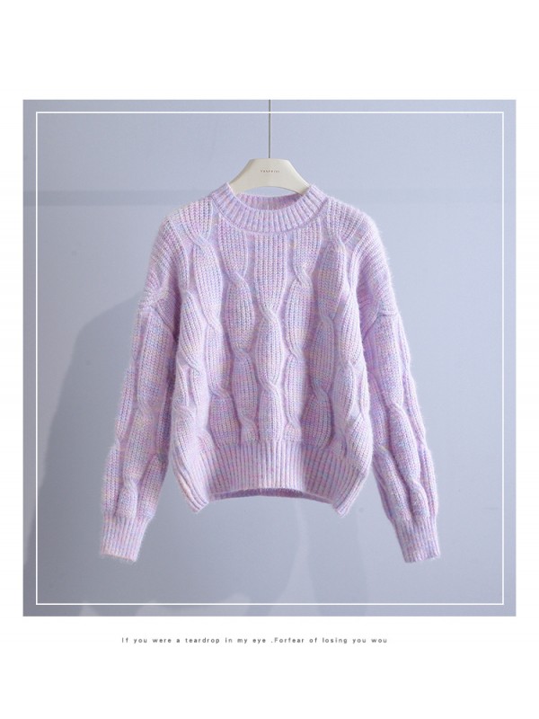 Gentle Style Round Neck Fried Dough Twists Sweater For Women In Autumn And Winter 2023, New Korean Style Loose Outer Wear Lazy Style Pullover Sweater