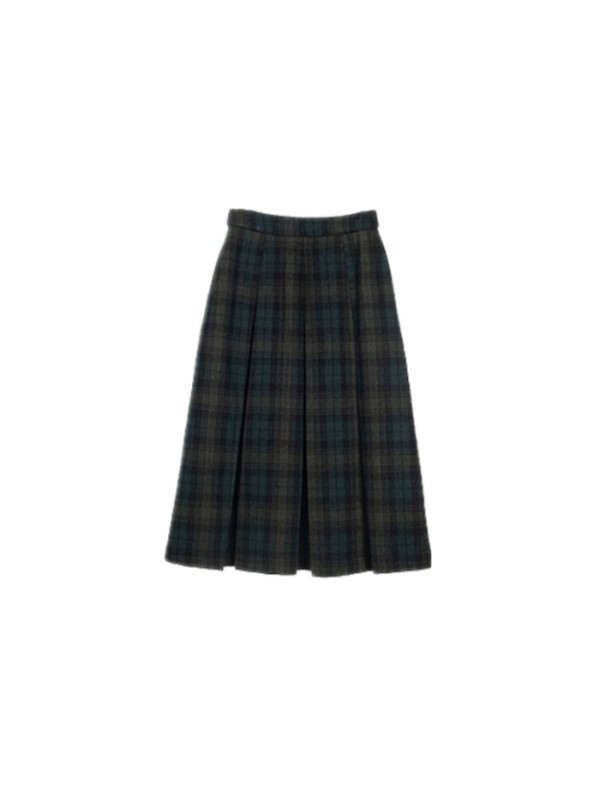 2023 Autumn/Winter Vintage Plaid Pleated Woolen Half Skirt French Luxury Medium Length High Waist A-Line Half Skirt