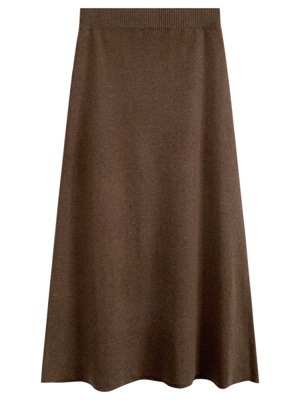 2023 Autumn/Winter Knitted Half Skirt Women's Mid Length High Waist Thickened Versatile Black Slim A-Line Woolen Skirt