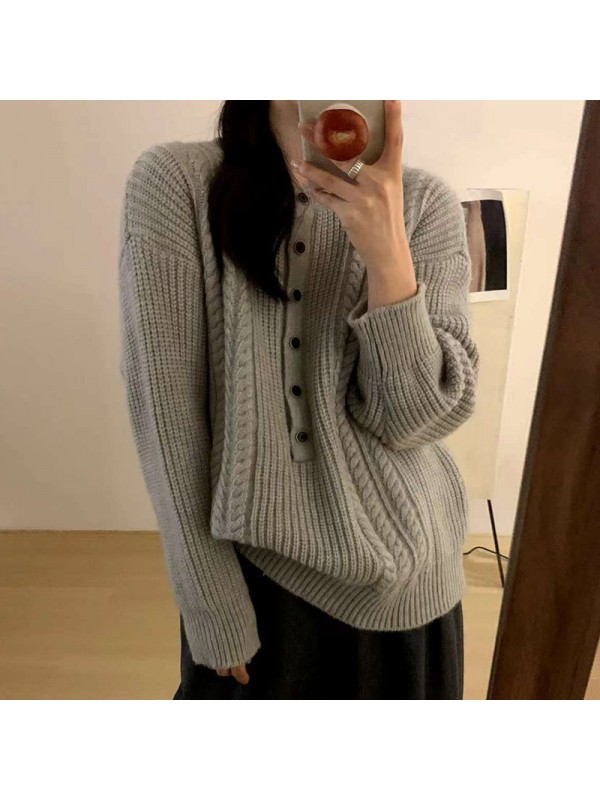 Autumn And Winter Round Neck Heavy Industry Fried Dough Twists Sweater Women's Korean Version Loose Slouchy Style Pullover Knit Retro Style Backing Shirt