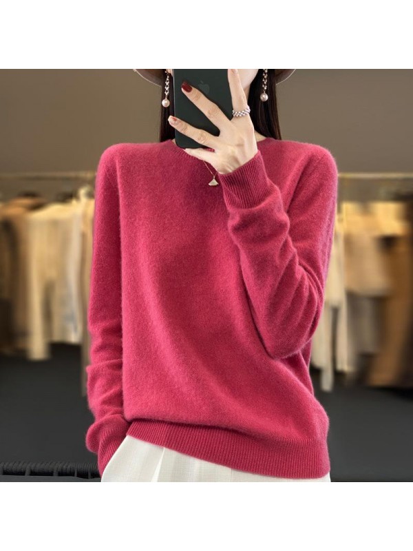2023 First Line Ready-To-Wear Autumn And Winter Woolen Sweater Women's Loose Round Neck Versatile Knit Sweater With Bottom Cashmere New Live Broadcast