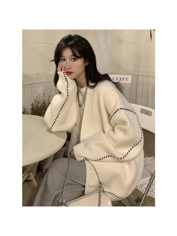 Lazy Style Sweater Cardigan Jacket Women's Autumn And Winter 2023 New Gentle Style Niche Mid Length Top Knit
