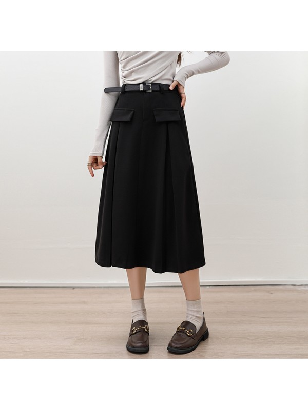 Maillard Woolen Half Skirt, Women's Half Skirt, Autumn And Winter Slim, High Waisted, Medium Length Woolen A-Line Work Dress, Pleated Skirt